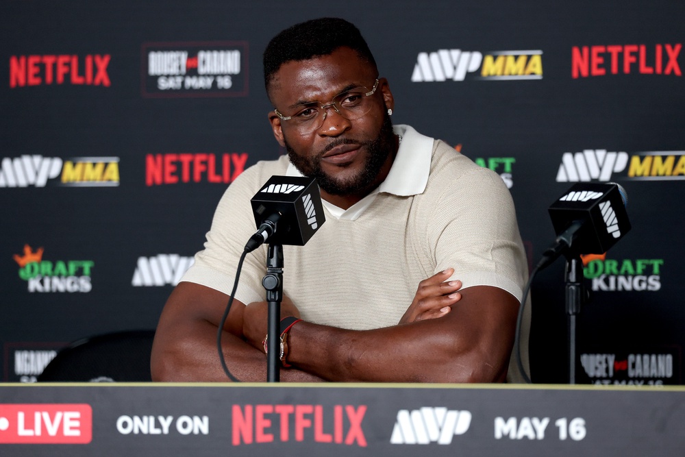 Ngannou speaking at his post-fight press conference (Getty)