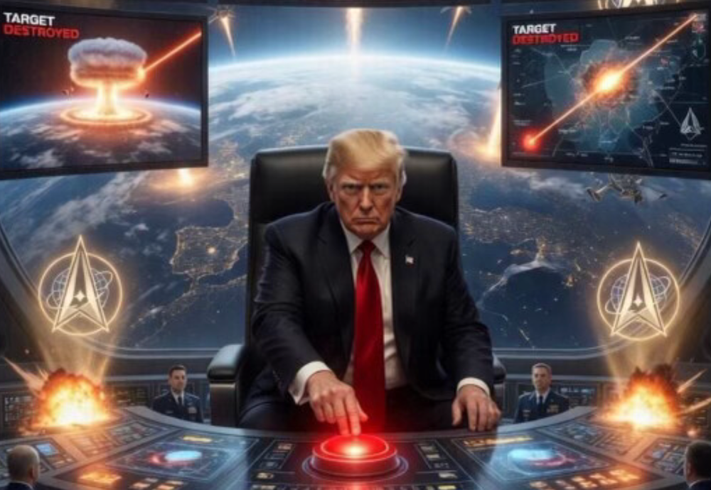 Trump also posted a meme imagining himself orbiting the Earth in a space station from which he can fire lasers on targets across the planet (Donald Trump/Truth Social)