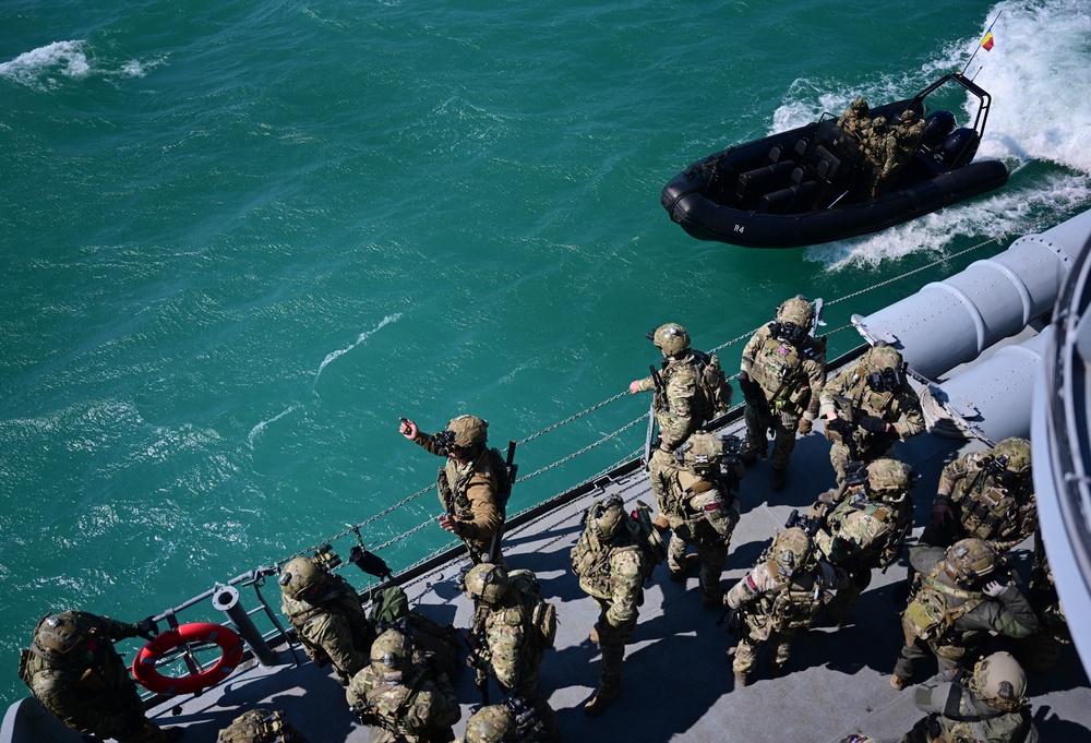 Officers of the NATO Special Operations Forces and a a rubber boat are seen during the Trojan Footprint 2026 (TFP26) military exercise at sea in Constanta, eastern Romania (AFP/Getty)