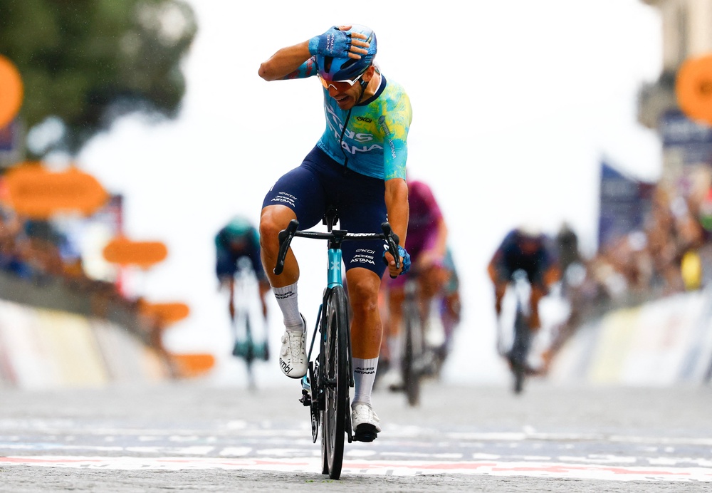 Davide Ballerini won a rain- and crash-affected stage six in Naples (AFP via Getty Images)