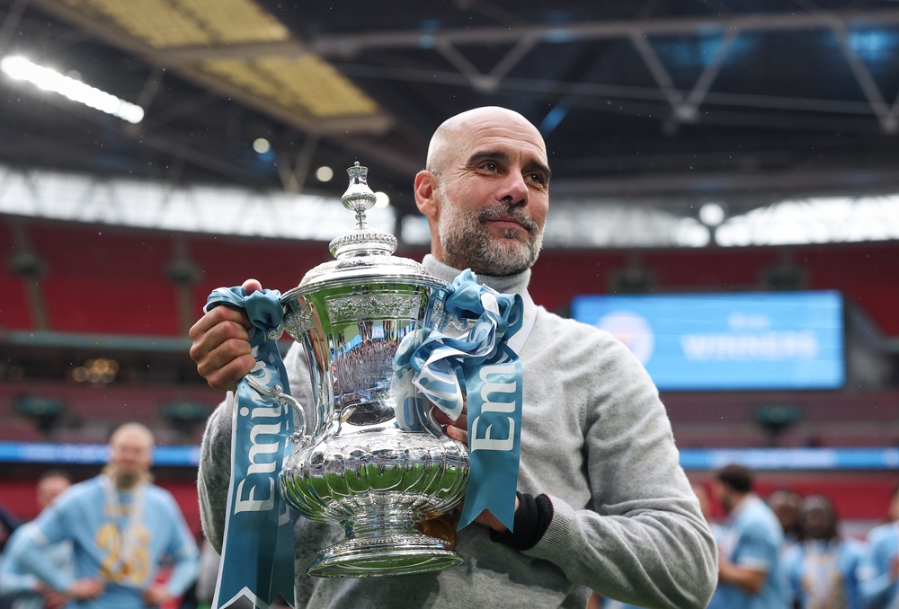 Guardiola won the FA Cup against Chelsea for his 19th trophy in charge of City (Getty)