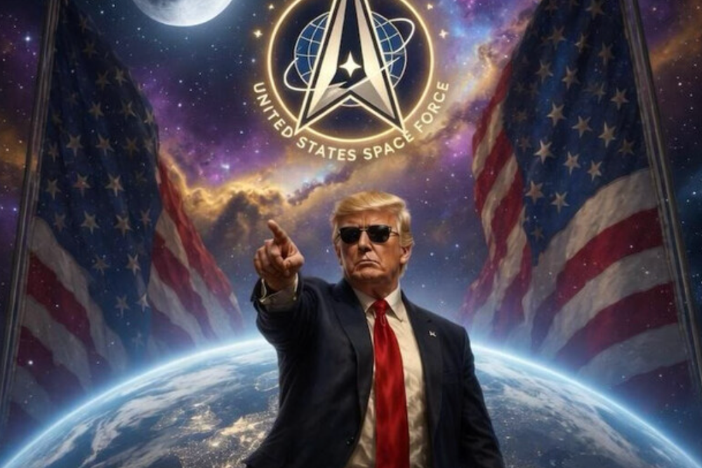 Trump commanding Space Force in a pair of Biden-esque aviator sunglasses in another meme found on his social media page (Donald Trump/Truth Social)