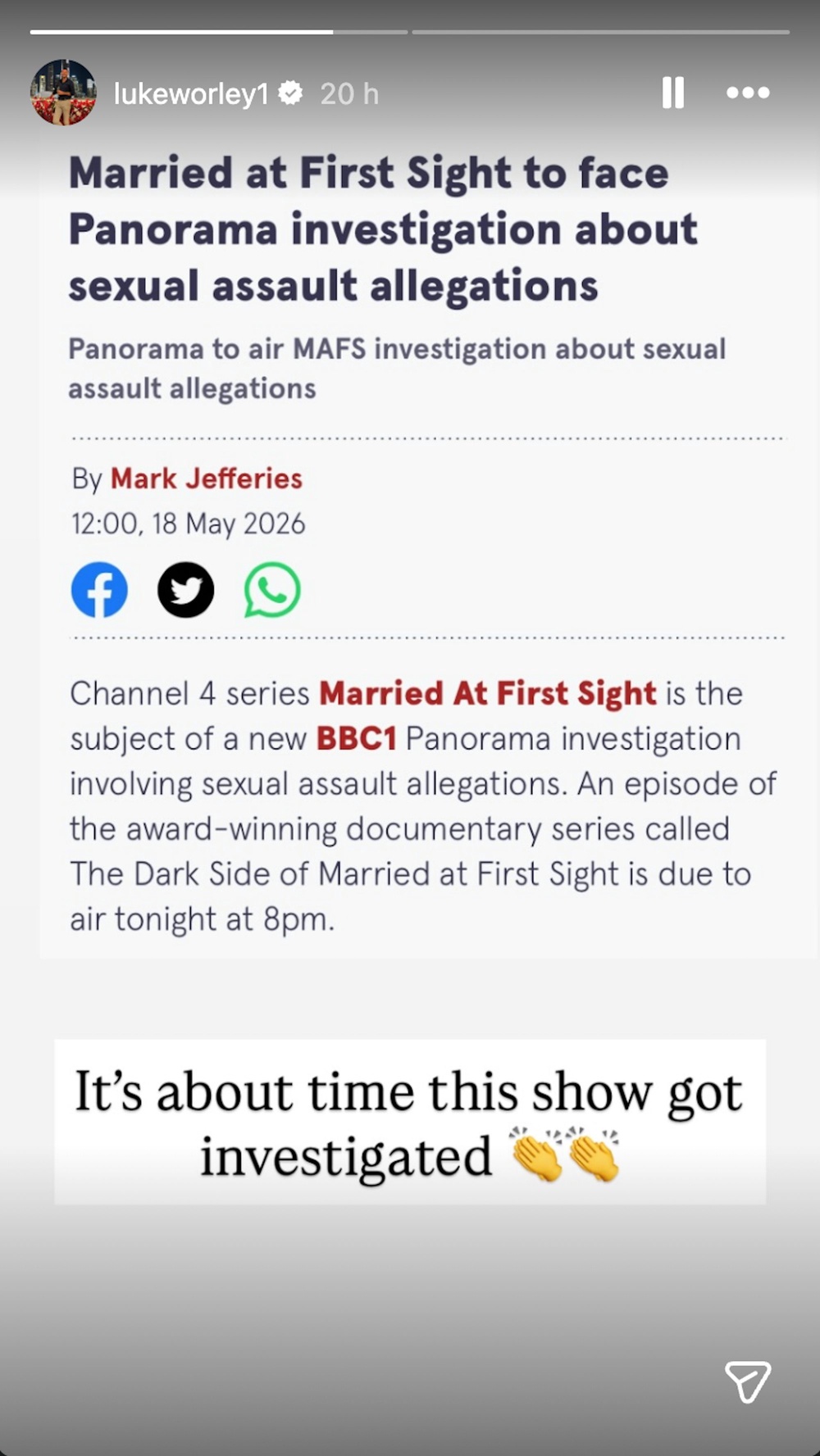 Season eight contestant Luke Worley shares statement following rape allegations on MAFS UK (Luke Worley Instagram)
