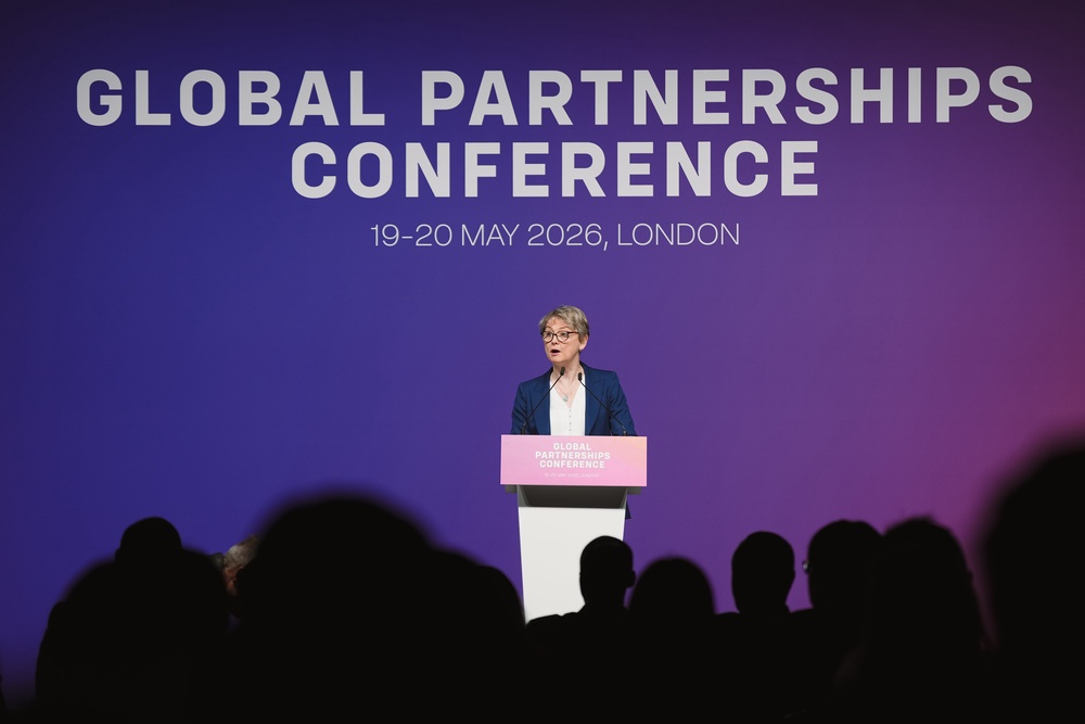 Foreign Secretary Yvette Cooper addresses the audience at the UK's Global Partnerships Conference (FCDO)