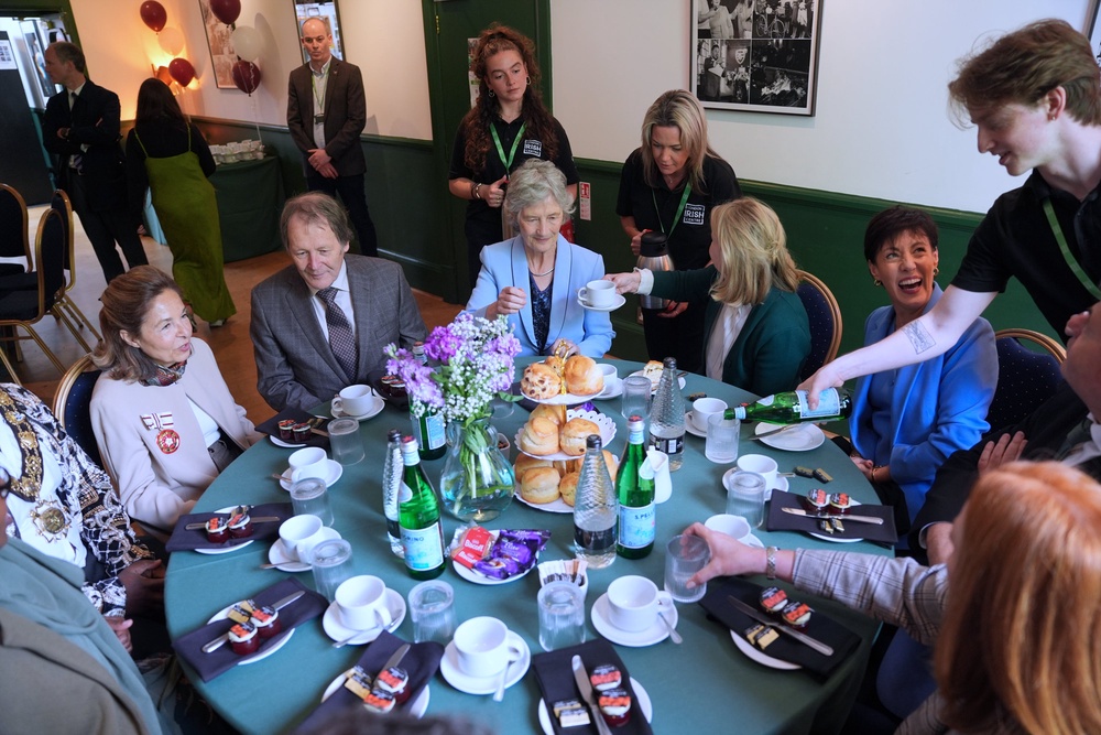 Ms Connolly, centre, attended a lunch at the centre (Yui Mok/PA) (PA Wire)