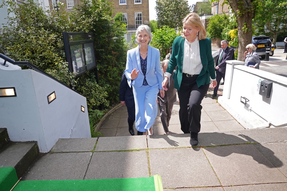 Irish President Catherine Connolly, left, visited the London Irish Centre in Camden, north London (Yui Mok/PA) (PA Wire)