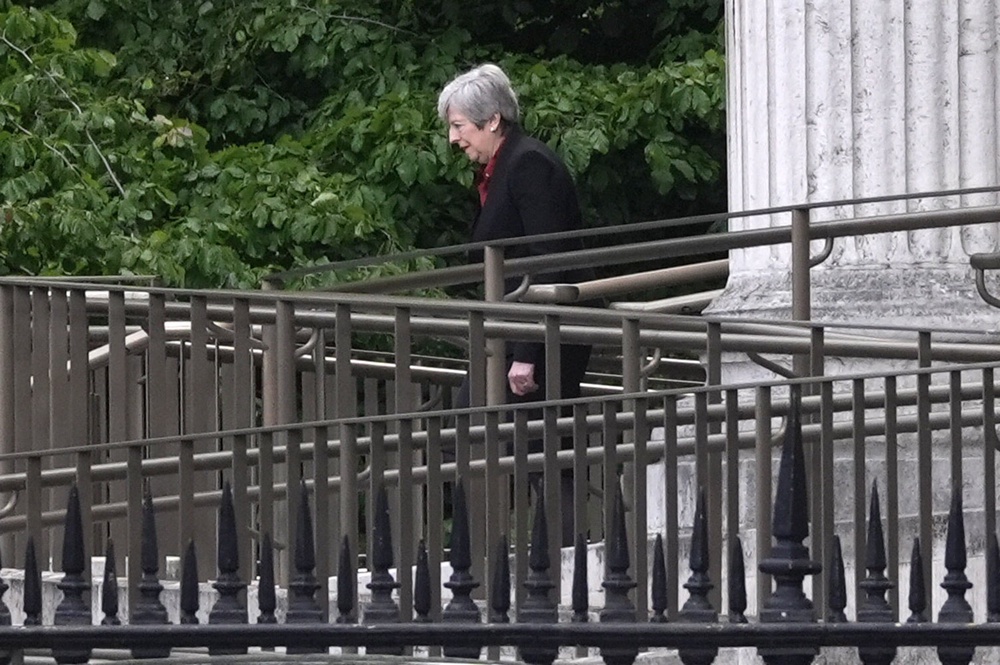 Former PM Theresa May leaving the service of recognition (Stefan Rousseau/PA) (PA Wire)