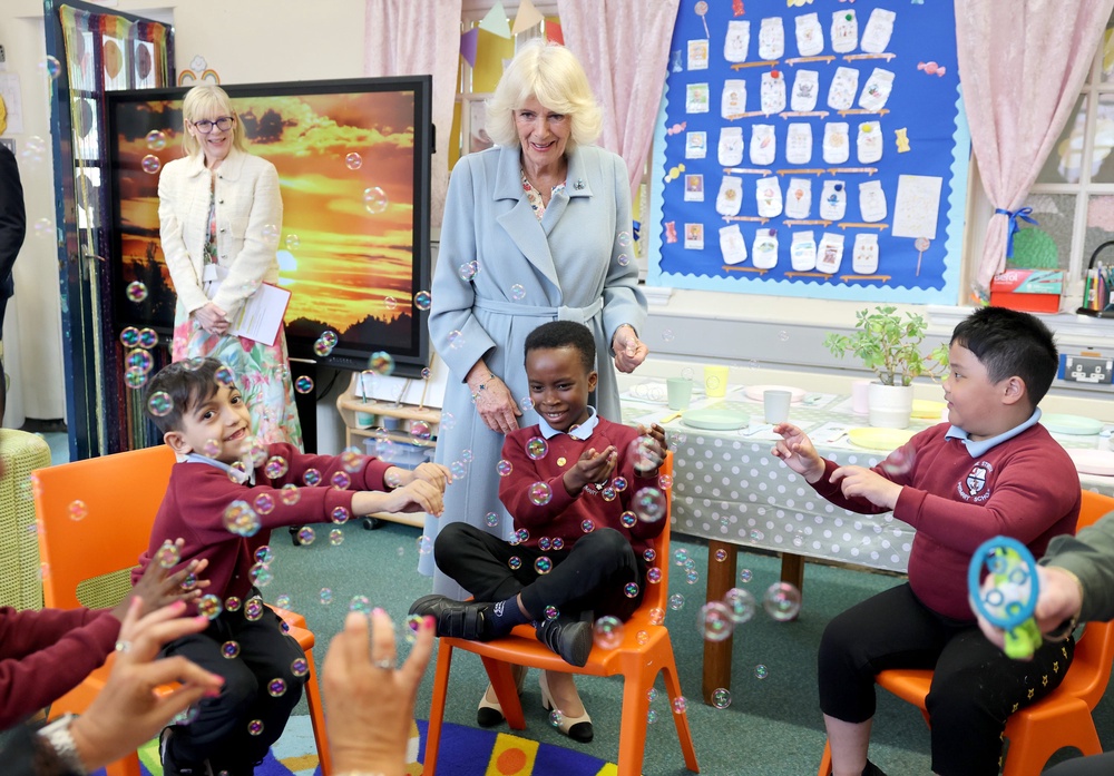 The Queen was met by cheering children at the school, known for being one of the most diverse in Northern Ireland (Chris Jackson/PA) (PA Wire)