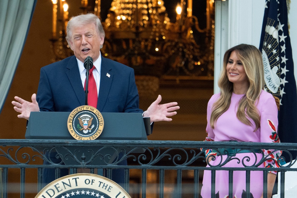 Trump touted his economic achievements at the Congressional picnice on the White House South Lawn on Tuesday evening (AP)