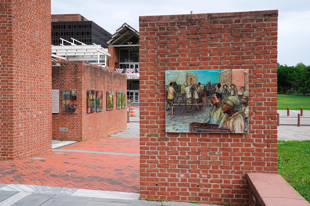 An informational panel is seen at President's House Site Aug. 19, 2025, in Philadelphia (Copyright 2025 The Associated Press. All rights reserved.)