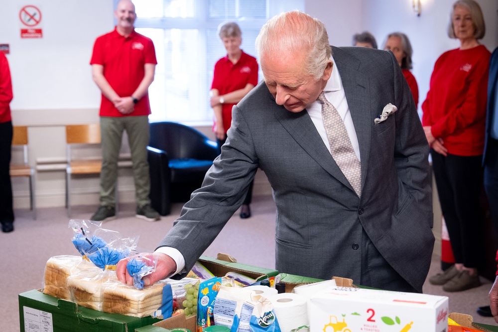 The King at The Pantry Foodbank in Donard Methodist Church, Newcastle (Aaron Chown/PA) (PA Wire)