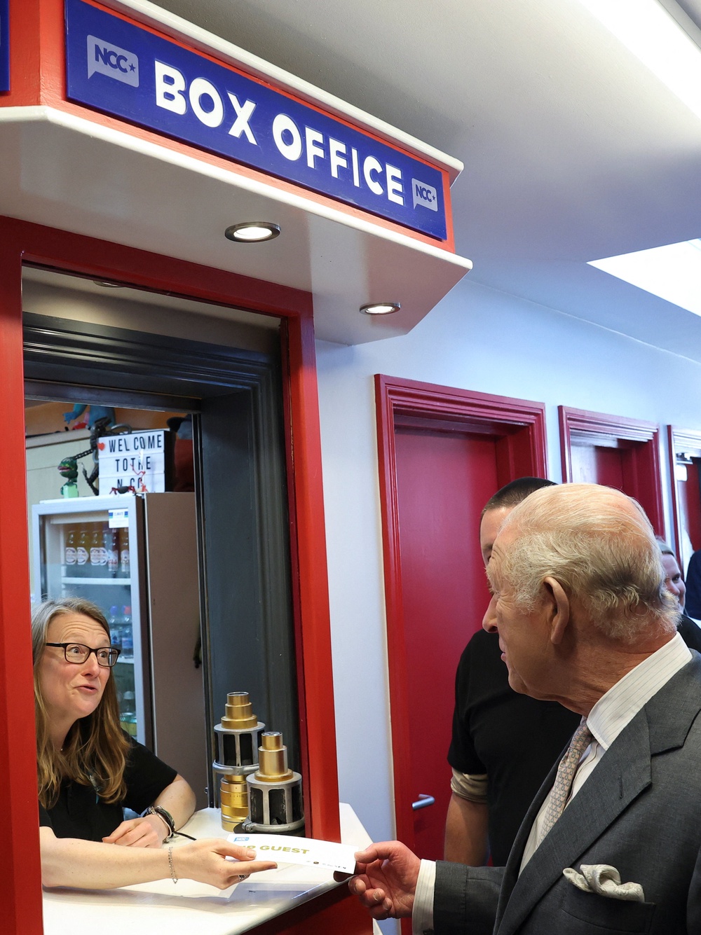The King receives a cinema ticket from Vera Edelstein (Toby Melville/PA) (PA Wire)