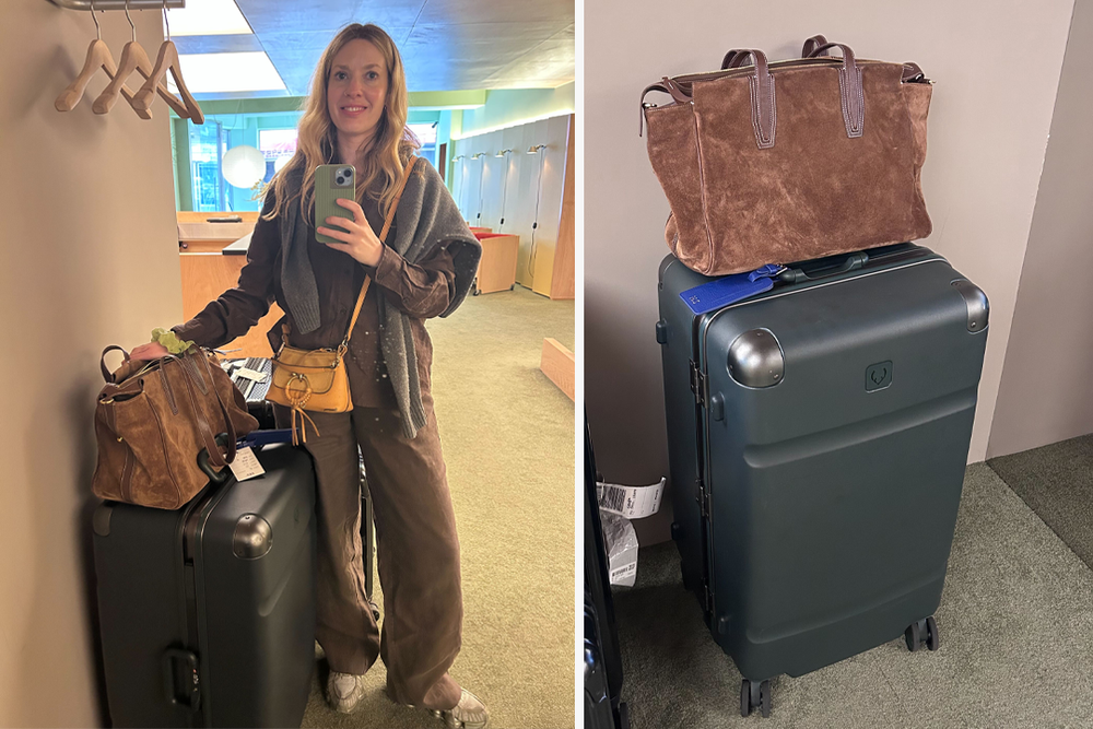 Arriving in Seoul with the Antler case, wearing a long-haul flight co-ord from With Nothing Underneath (Hayley Spencer)