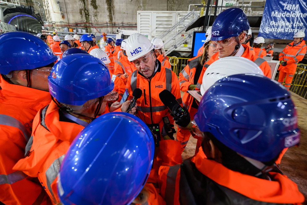 HS2 chief executive Mark Wild speaks to the media during work on a tunnel in Birmingham last year (Getty)
