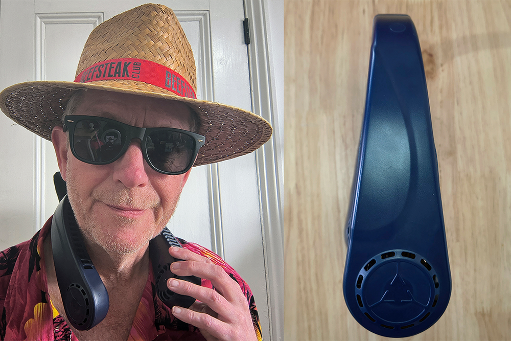 This neck fan features three speed settings and up to five hours of battery life (Stuart Pritchard/The Independent)
