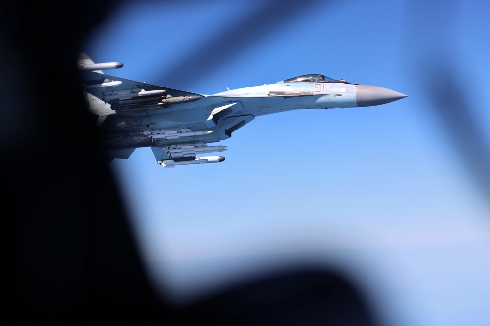 A Russian fighter jet shadows an RAF plane over the Black Sea in April of this year (MOD)