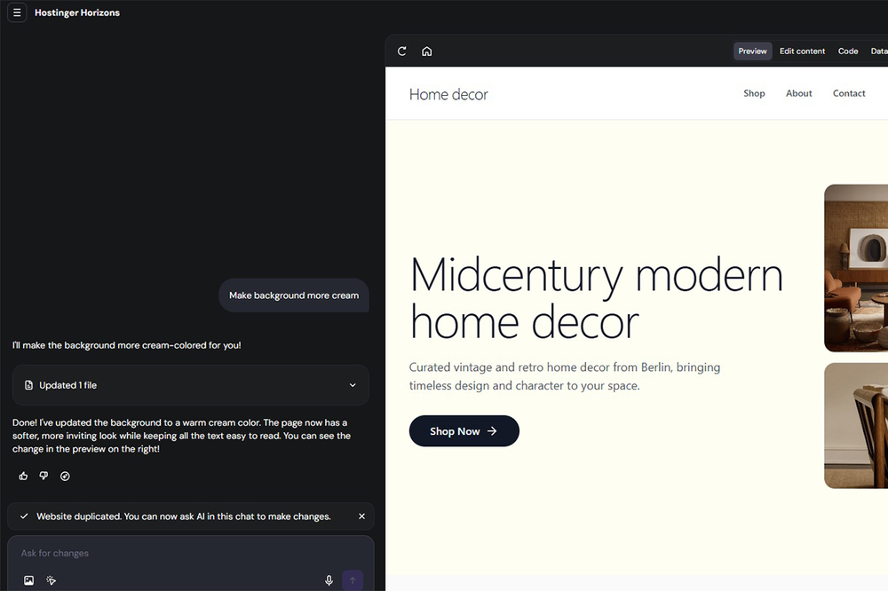 The Hostinger Horizons AI-focused website builder impressed me (Hostinger)