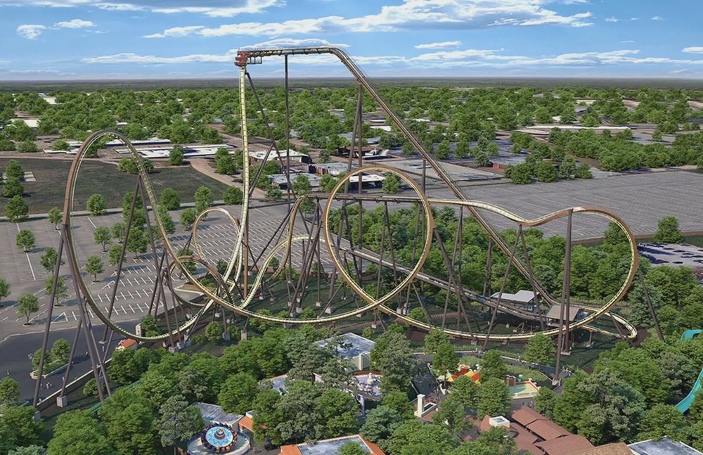 The ride will serve as the anchor for Rancho de la Tormenta, a new Spanish-themed plaza featuring regional music and banners (Six Flags Over Texas)