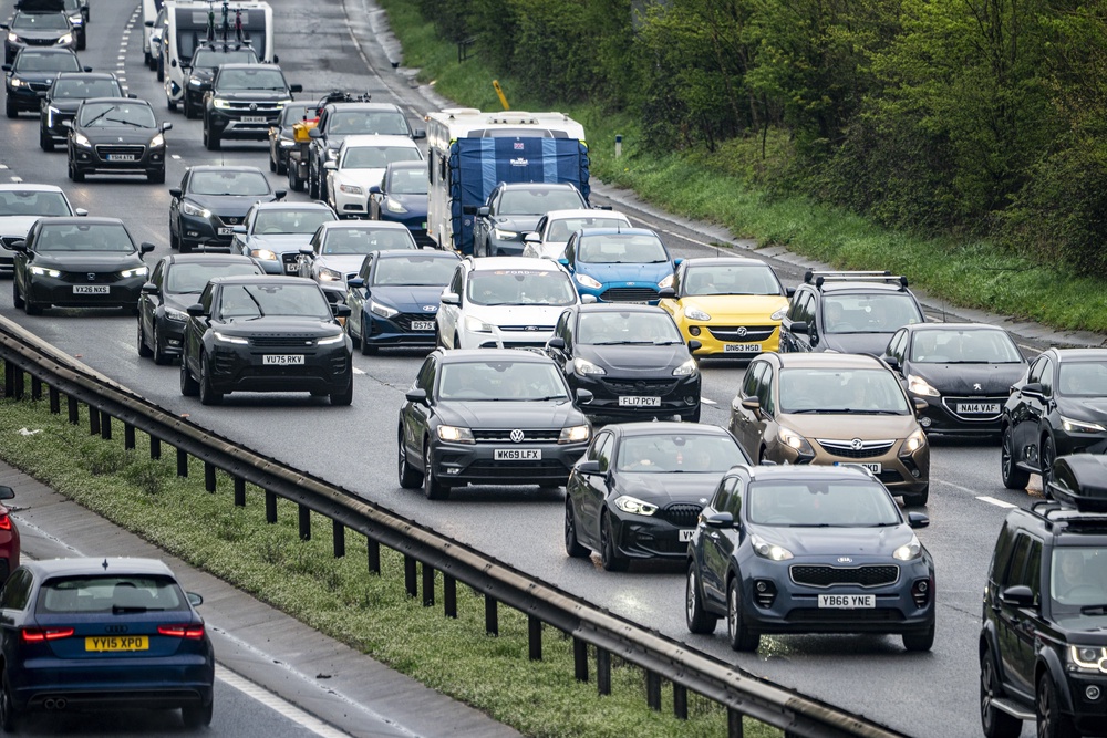 Traffic queues approaching the Almondsbury Interchange on the M5 motorway in South Gloucestershire (Ben Birchall/PA) (PA Wire)