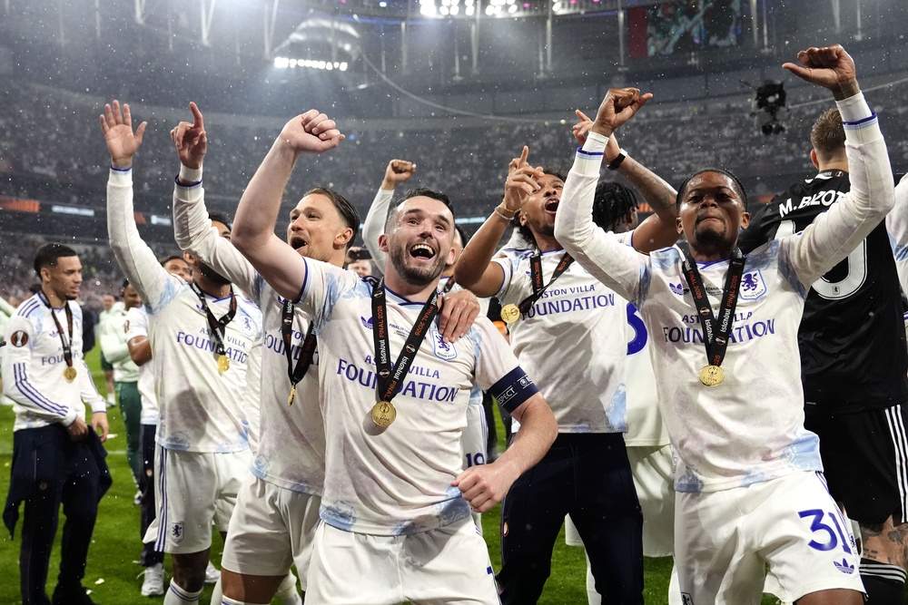 Aston Villa players celebrate winning the Europa League (Nick Potts/PA) (PA Wire)
