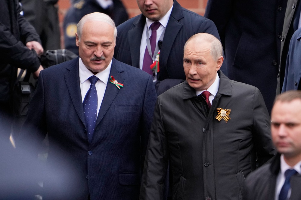 Russian president Vladimir Putin with his close ally, Belarusian president Alexander Lukashenko, at the recent Victory Day parade (AFP/Getty)