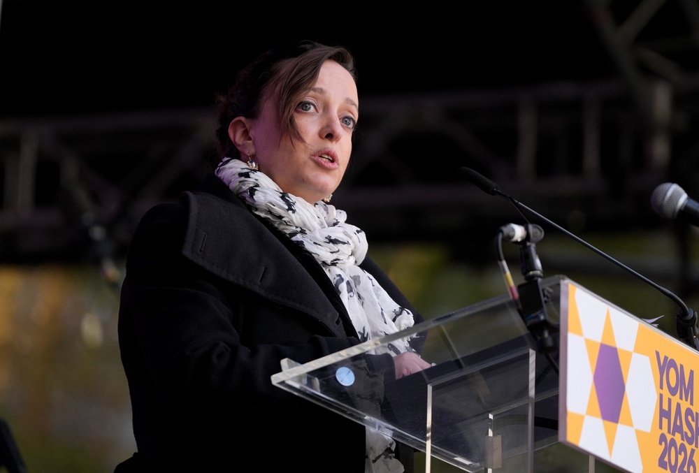 Daniela Grudsky Ekstein speaking at a Holocaust remembrance event in Westminster in April (Yui Mok/PA) (PA Wire)