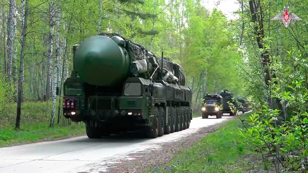 A Yars intercontinental ballistic missile during drills of Russia's nuclear forces in Belarus earlier in May (Russian Defense Ministry Press Service)