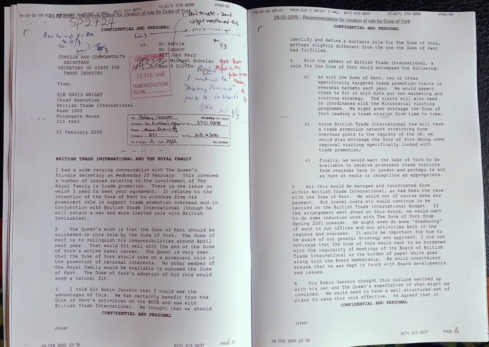 An unclassified document discussing the appointment of Andrew Mountbatten-Windsor (Cabinet Office/PA) (PA Media)