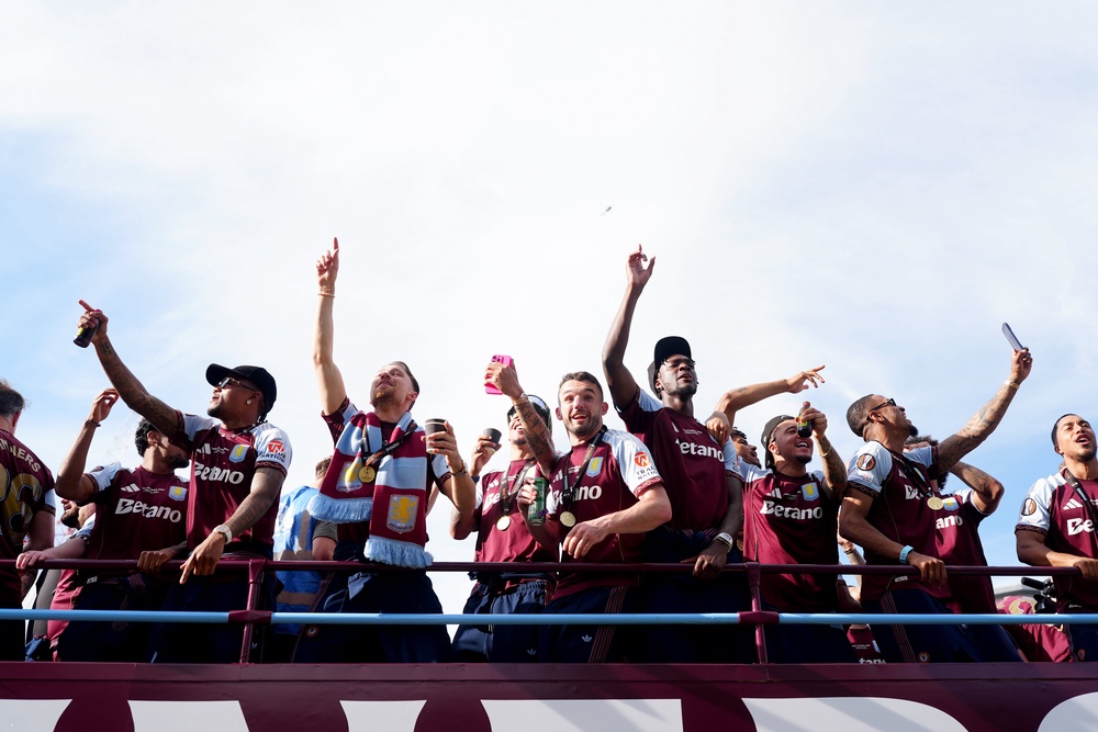 Aston Villa players celebrate during the parade in Birmingham (David Davies/PA) (PA Wire)