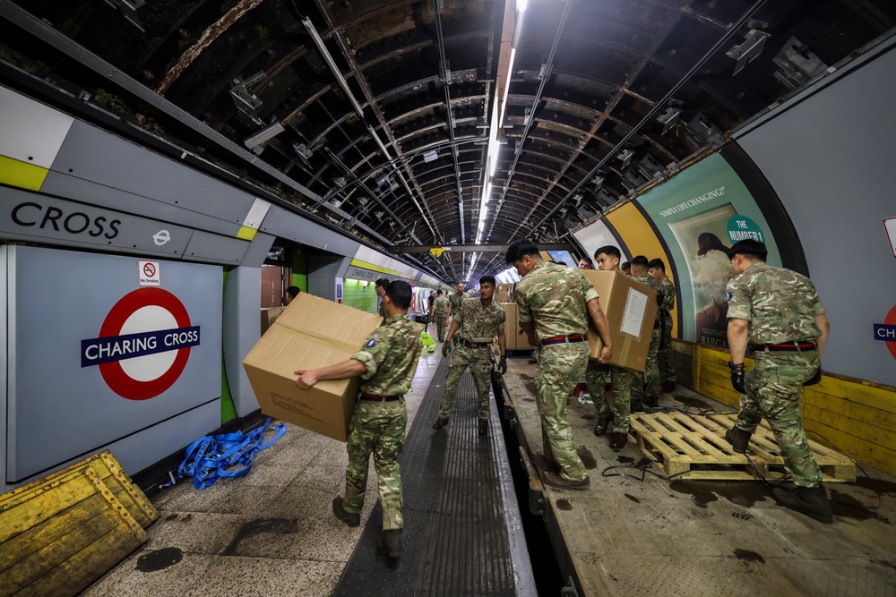 Soldiers unload equipment onto the disused platform as part of its rapid response training exercise (MOD Crown Copyright 2026/Sgt Sam Terry RLC)