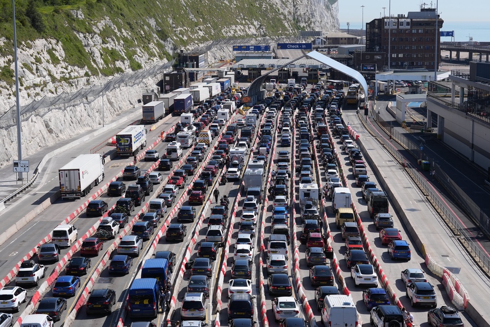 Traffic queuing for the Port of Dover in Kent on Friday (PA Wire)