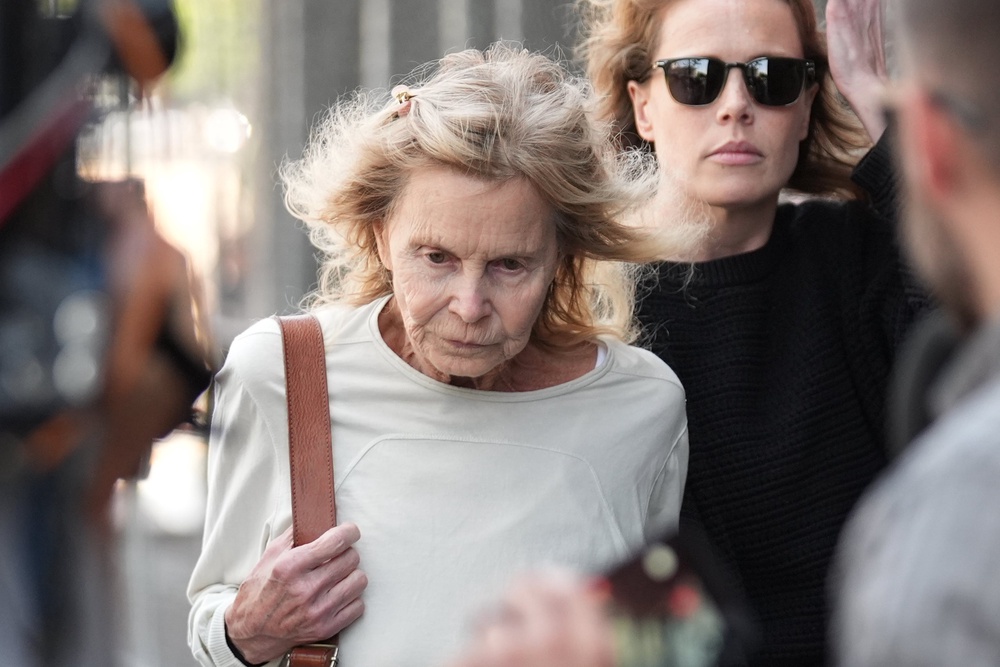 Suzanne Morrison, mother of Matthew Perry, leaves the court in Los Angeles on Wednesday, April 8, 2026, after a federal judge handed down a sentence of 15 years in prison to Jasveen Sangha (Copyright 2026 The Associated Press. All rights reserved.)
