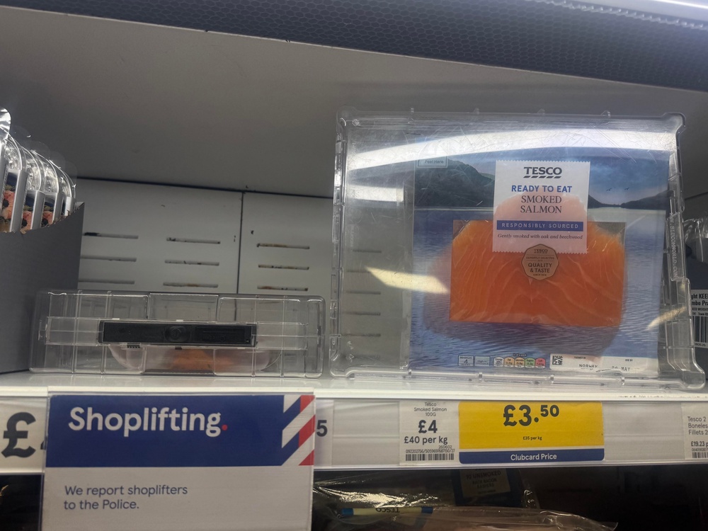 Tesco locks its salmon in plastic security boxes (The Independent)