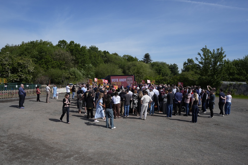 Andy Burnham makes a speech surrounded by supporters at Stubshaw Cross Community and Sports Club in Ashton-in-Makerfield, Greater Manchester (Peter Byrne/PA) (PA Wire)