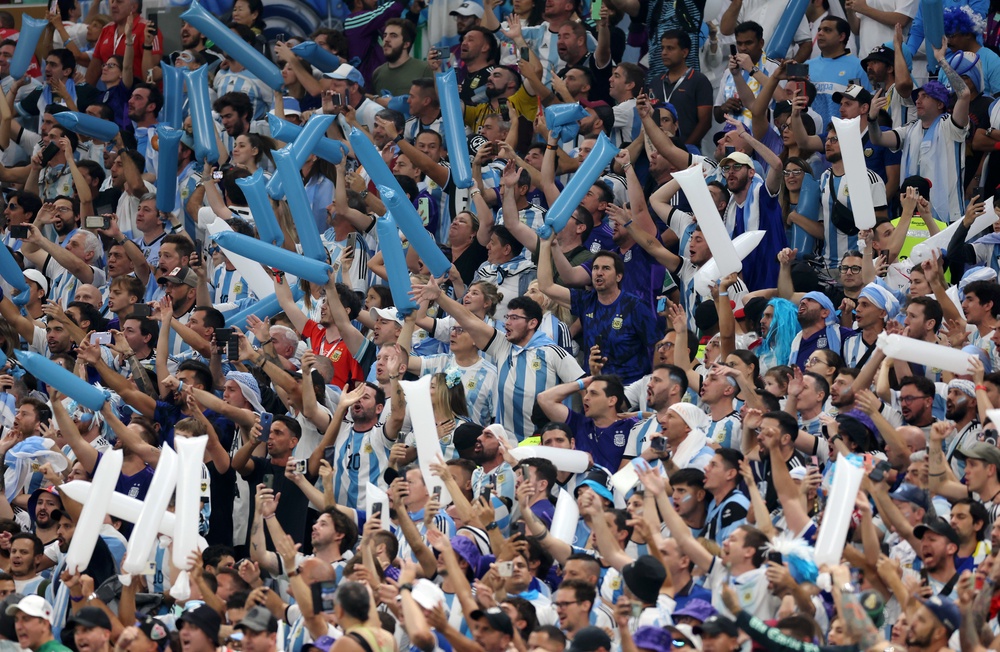 Extreme heat is another risk being monitored — given the matches will take place in the summer and in some warmer-climate cities. Pictured: Fans show their support prior to the FIFA World Cup Qatar 2022 Final match between Argentina and France (Getty Images)