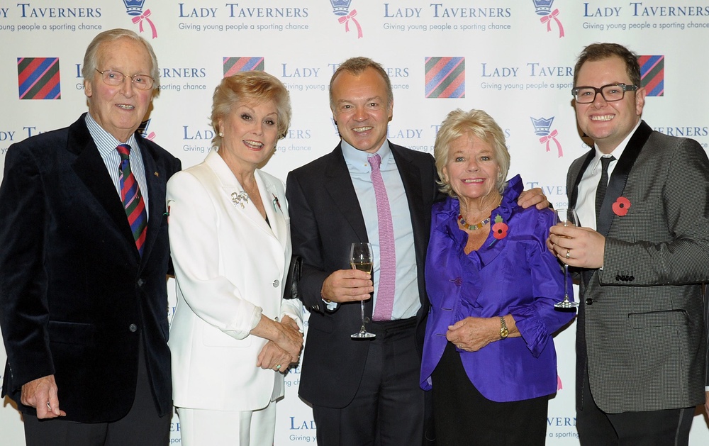 Guest of honour Graham Norton (centre) poses with (left to right) Nicholas Parsons, Angela Rippon, President Emeritus Judith Chalmers and Alan Carr during a tribute lunch hosted by The Lady Taverners (Anthony Devlin/PA) (PA Archive)