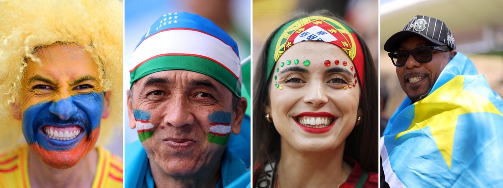 This composite image shows a fan of each of the 4 national teams of  Portugal, Congo DR, Uzbekistan, Colombia taking part in Group K  of the 2026 World Cup in USA, Mexico and Canada. (Getty)