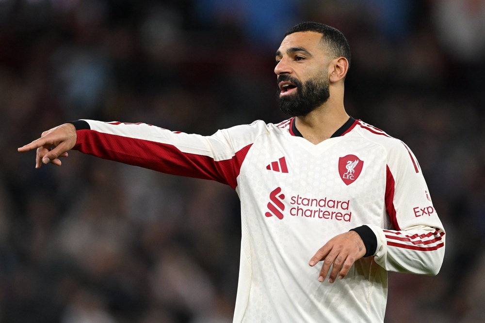 Mohamed Salah of Liverpool reacts against Aston Villa (Getty)