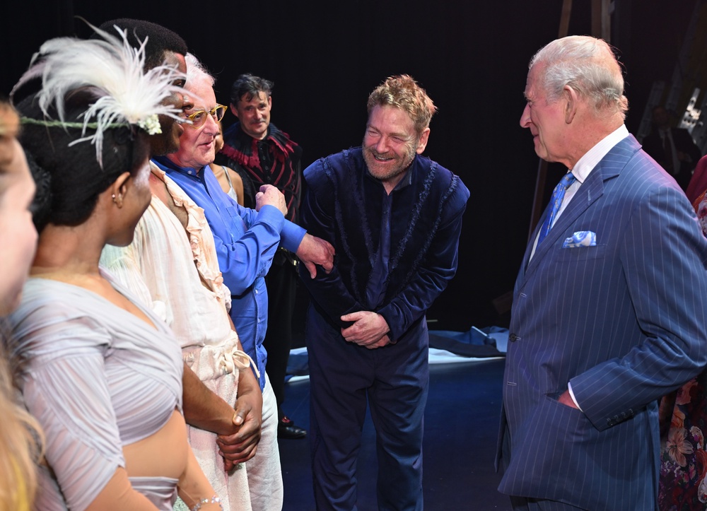 King Charles III meeting director Sir Richard Eyre with Sir Kenneth Branagh (centre), after attending a performance of The Tempest by the Royal Shakespeare Company (Jeff Spicer/PA)