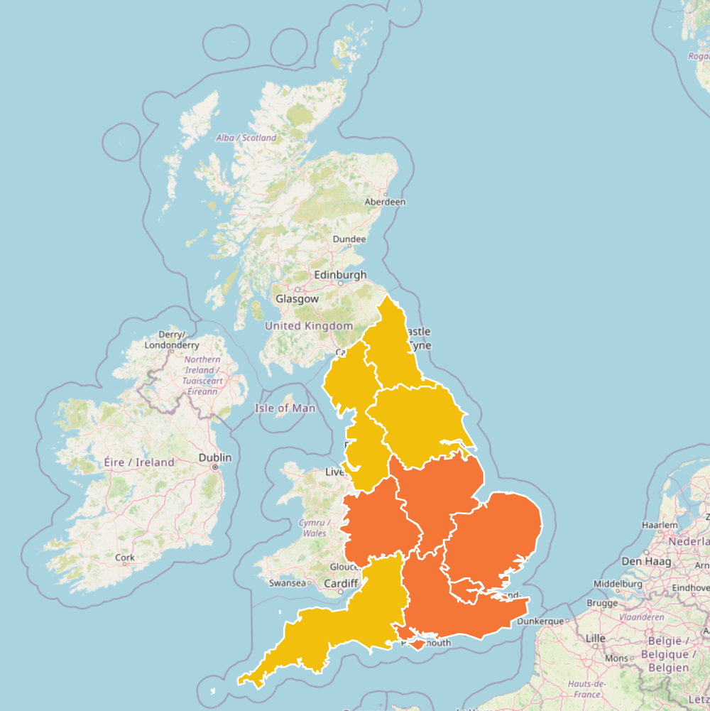 Heat health warnings are in place across England (UKHSA)