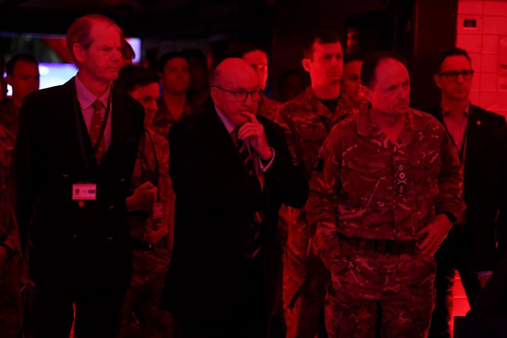Chief of the general staff, General Sir Roly Walker (front right), with past CGS during a rehearsal response to a Russian invasion of a Baltic country (MOD Crown Copyright 2026/WO2 Jon Bevan RLC)