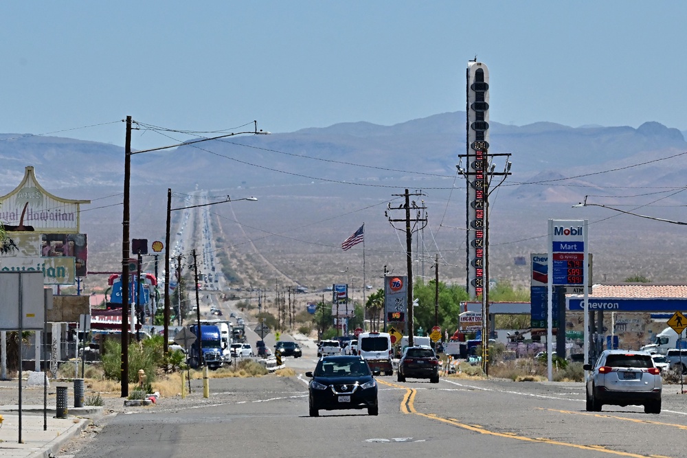 The 134-foot structure rises above Interstate 15 in the Mojave Desert (AFP via Getty Images)