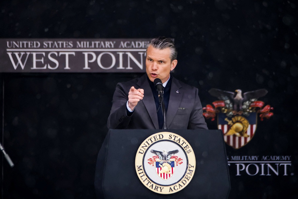 Hegseth accused former leaders of the U.S.  Military Academy of having ‘embraced the DEI craze’ when he addressed graduates there on May 23, 2026, in West Point, N.Y. (Reuters)