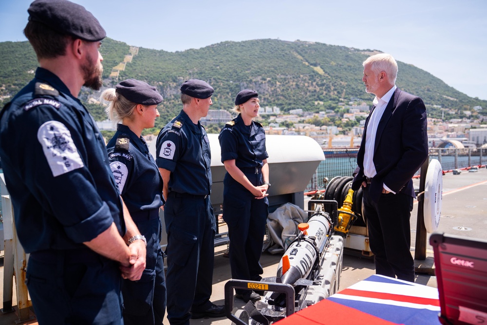 Armed forces minister Al Carns was shown mine detecting equipment during a visit to RFA Lyme Bay in Gibraltar (James Manning/PA) (PA Wire)