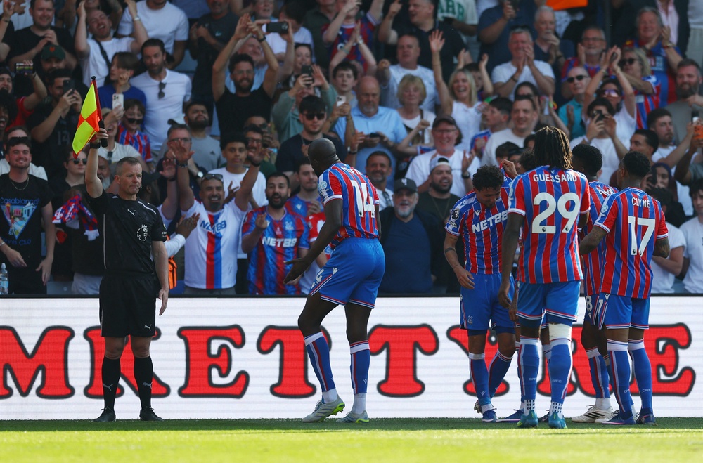 Crystal Palace's Jean-Philippe Mateta reacts after Yeremy Pino's goal is disallowed (Reuters)