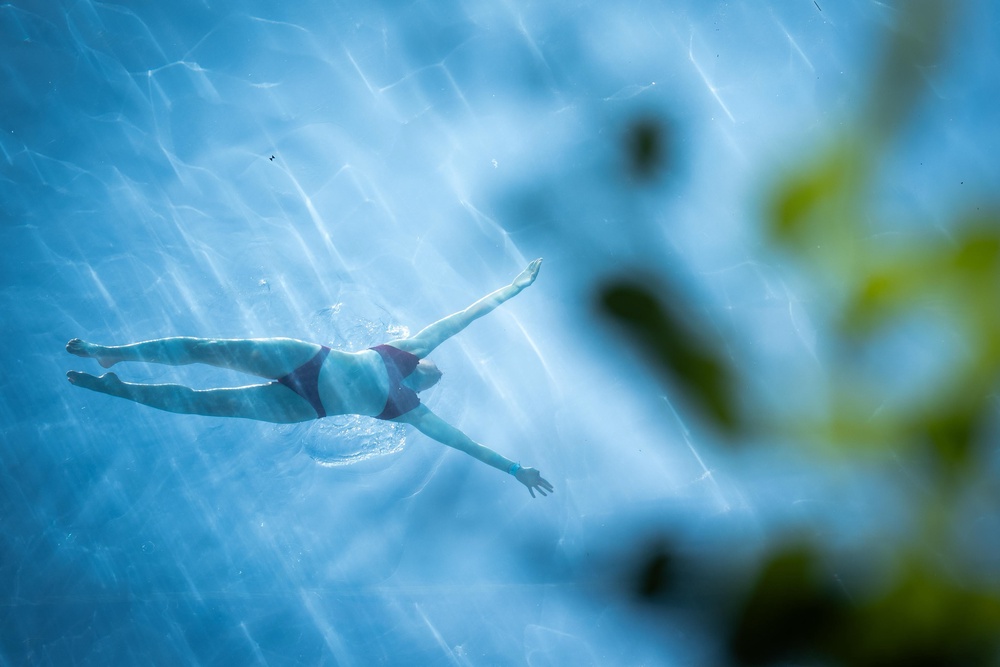 A person swims in the sky pool in Nine Elms, south London (James Manning/PA) (PA Wire)