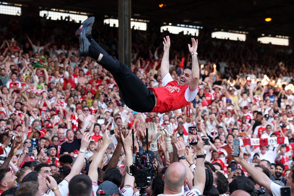 Arsenal are enjoying the celebratory feeling before knuckling down ahead of the Champions League final (Getty)