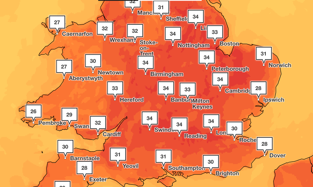 Temperatures were expected to hit 35C by the afternoon on Monday (Met Office)