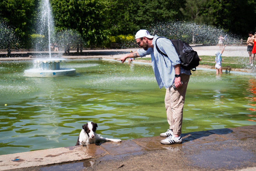 One dog refused to get out of the water at Battersea Park, south-west London, and who could blame him? (James Manning/PA) (PA Wire)
