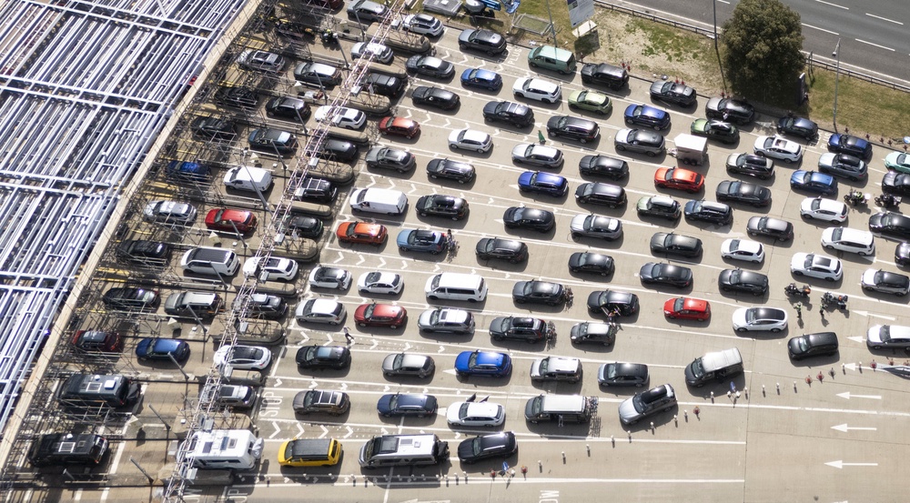 On Saturday, people queued in their hot vehicles at the entrance to the Euro Tunnel site in Folkestone, Kent (Gareth Fuller/PA) (PA Wire)